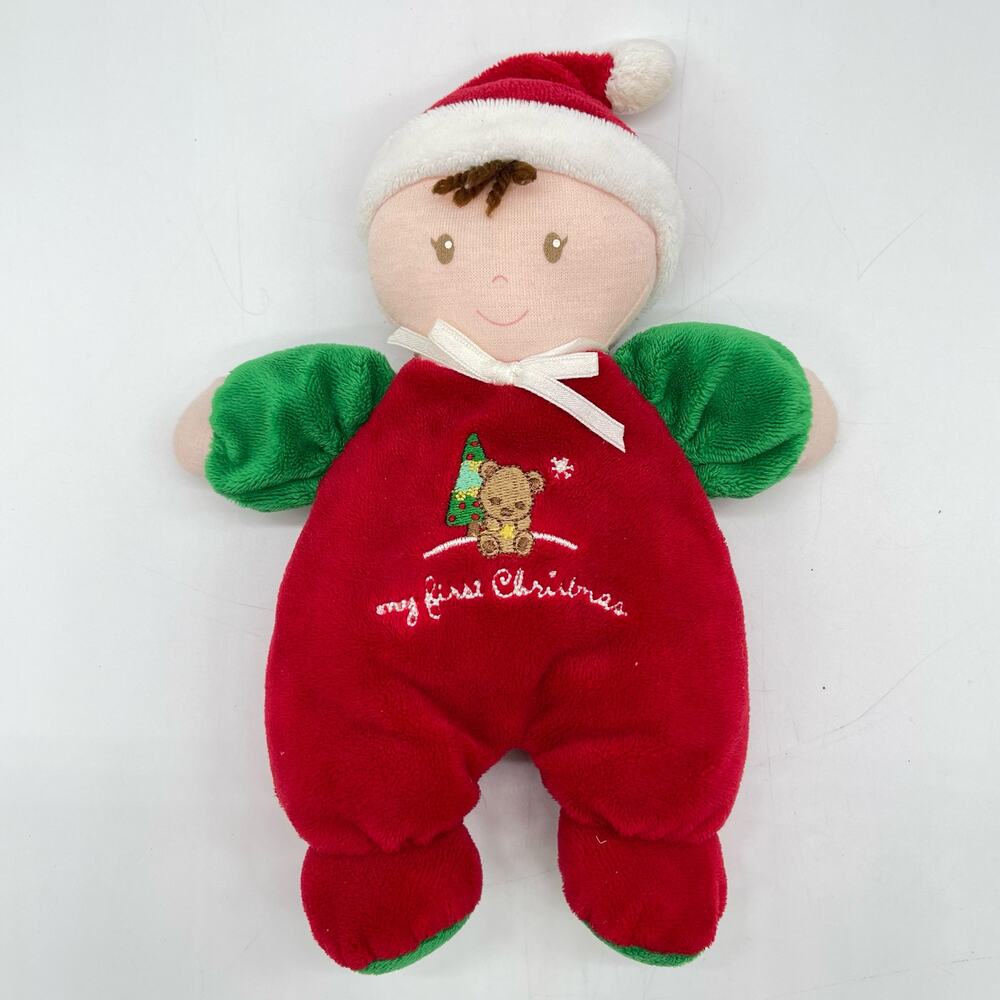 Child of Mine My First Christmas Red Brunette Small Plush Doll Rattle Bear